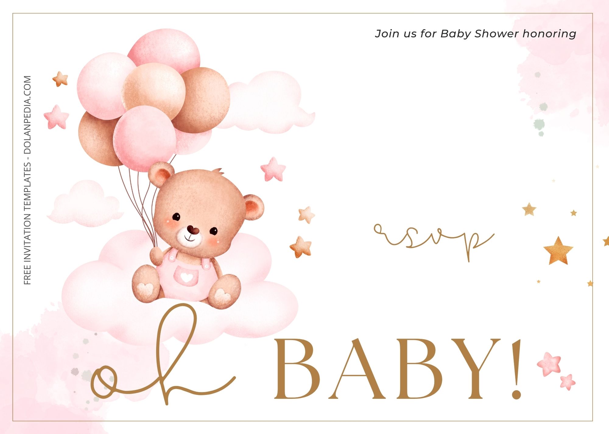 Blank Balloon Bear Baby Shower Invitation Templates Three