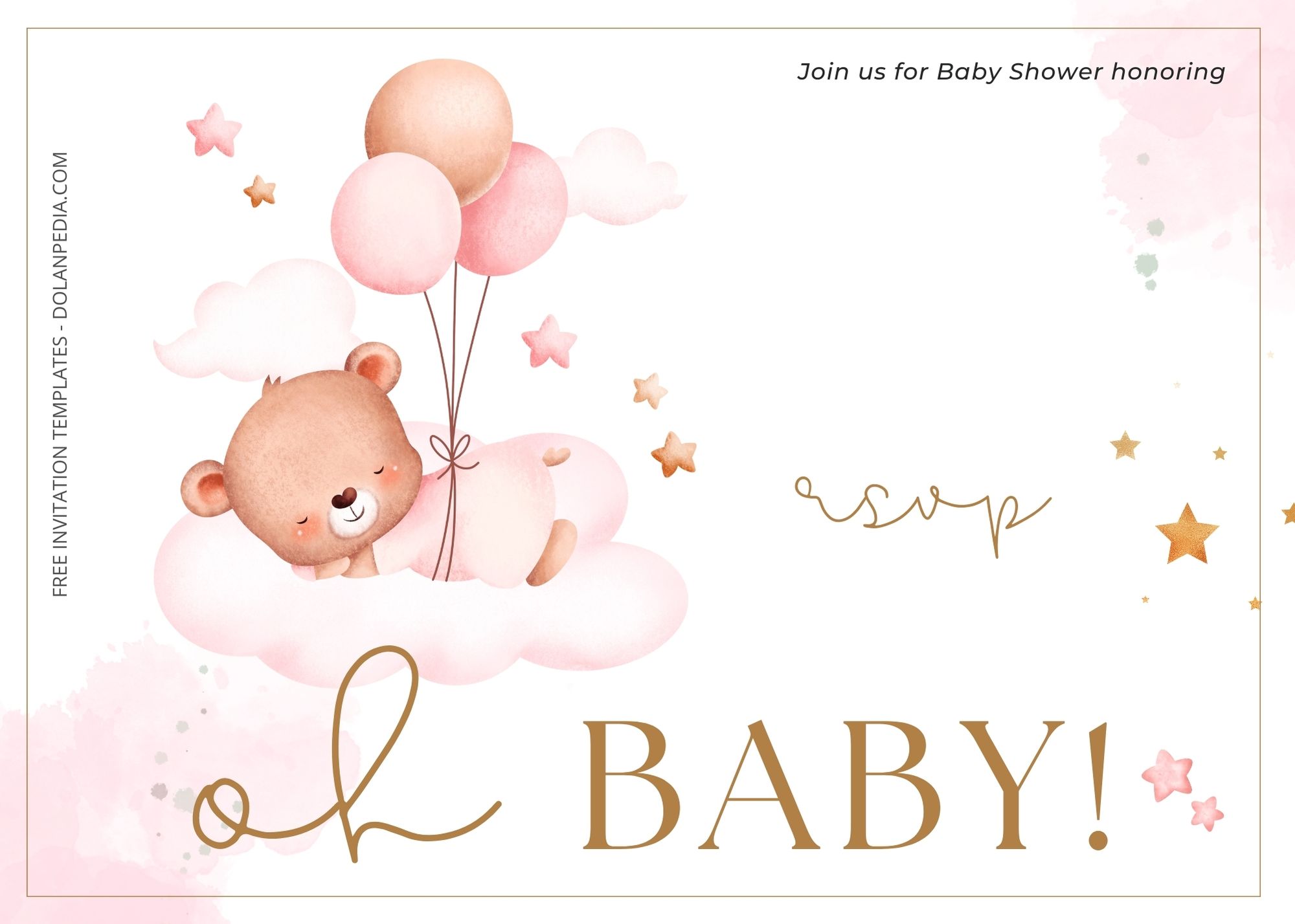 Blank Balloon Bear Baby Shower Invitation Templates Two