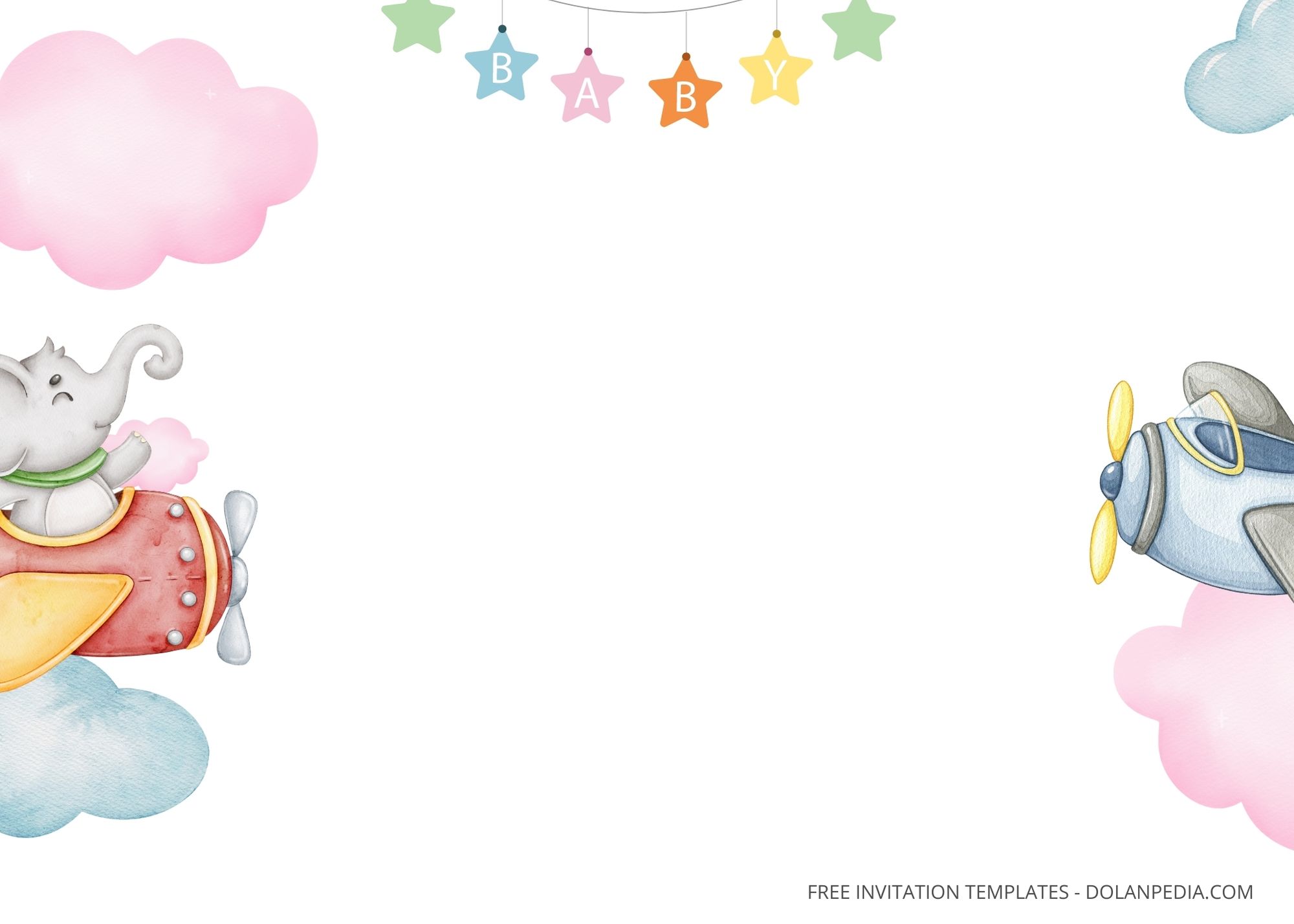 Blank Cartoon Airplane Baby Shower Invitation Templates Two