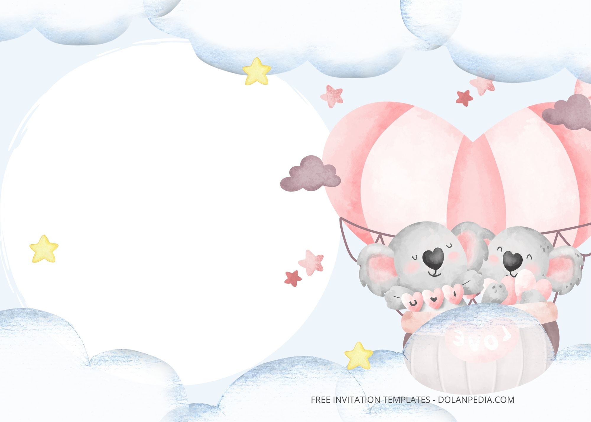 Blank Sweet Koala Baby Shower Invitation Templates Six