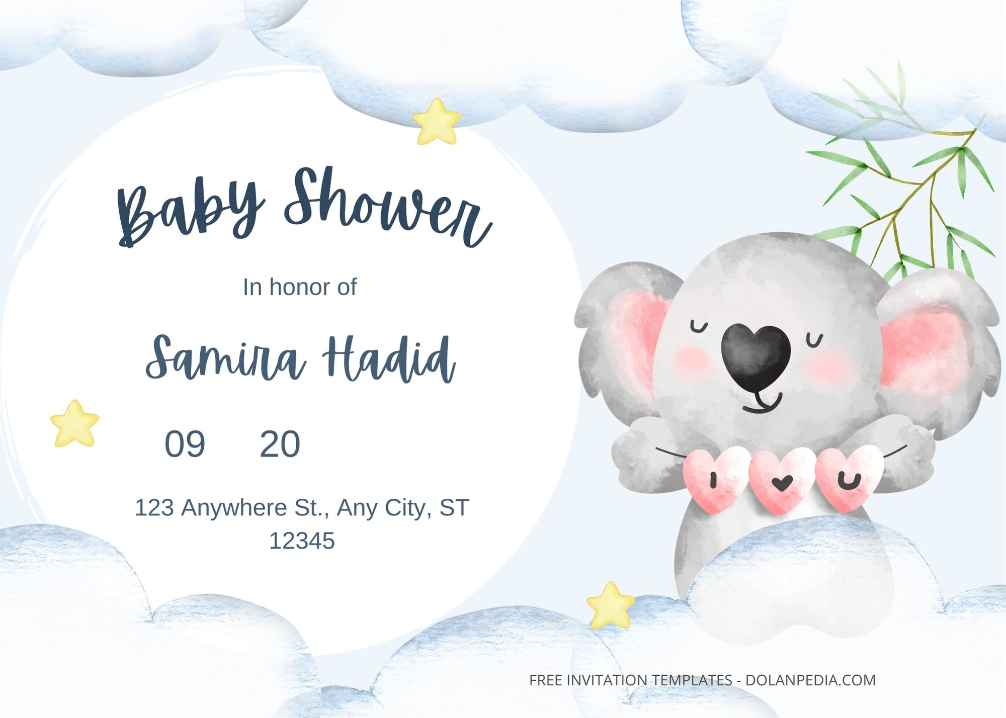 Blank Sweet Koala Baby Shower Invitation Templates Title