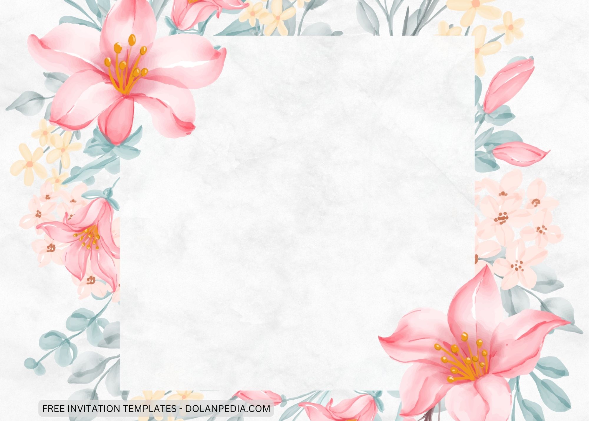 Blank Watercolor Pink Lily Baby Shower Invitation Templates Eight