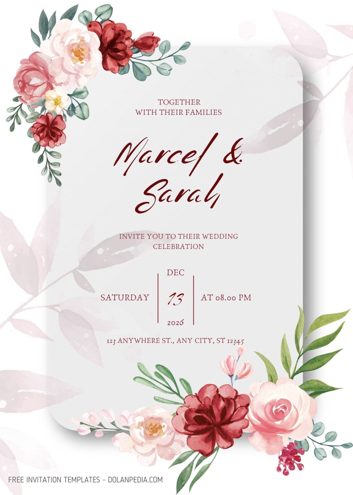 8+ Simple Maroon Flowers Wedding Invitation Templates | Dolanpedia