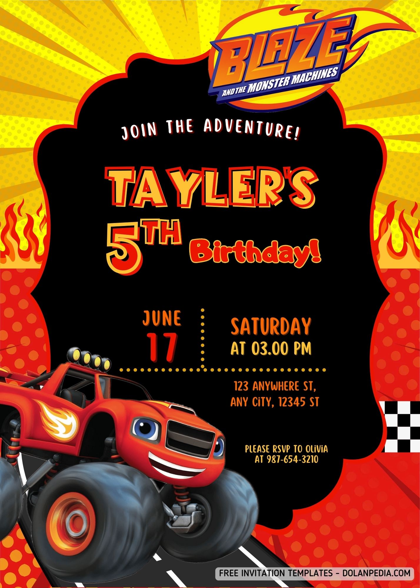 FREE Blaze & Monster Machines Outdoor Race Party Invitation Templates