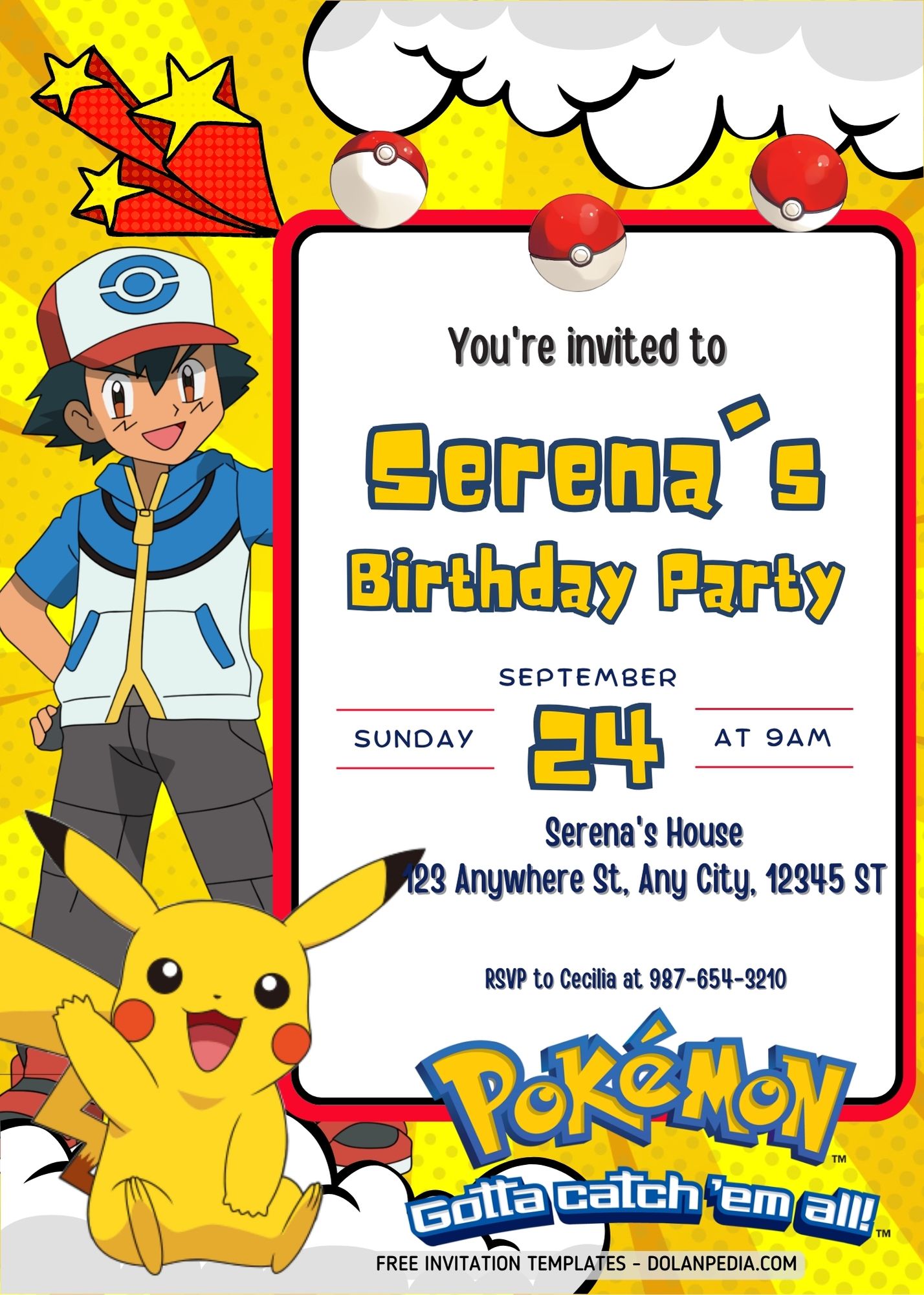 FREE Catch Them All Pokemon Party Invitation Templates
