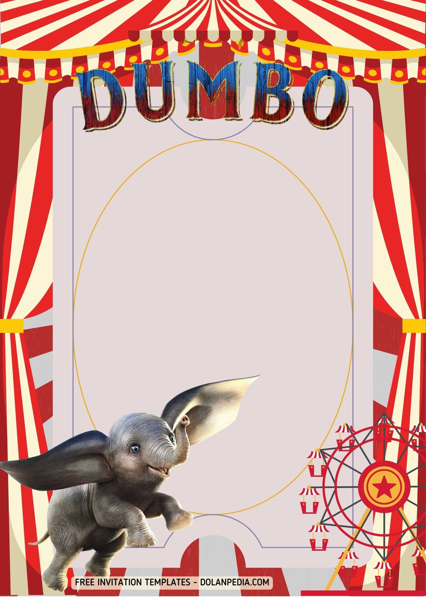 FREE Dumbo Circus Carnival Party Invitation Templates
