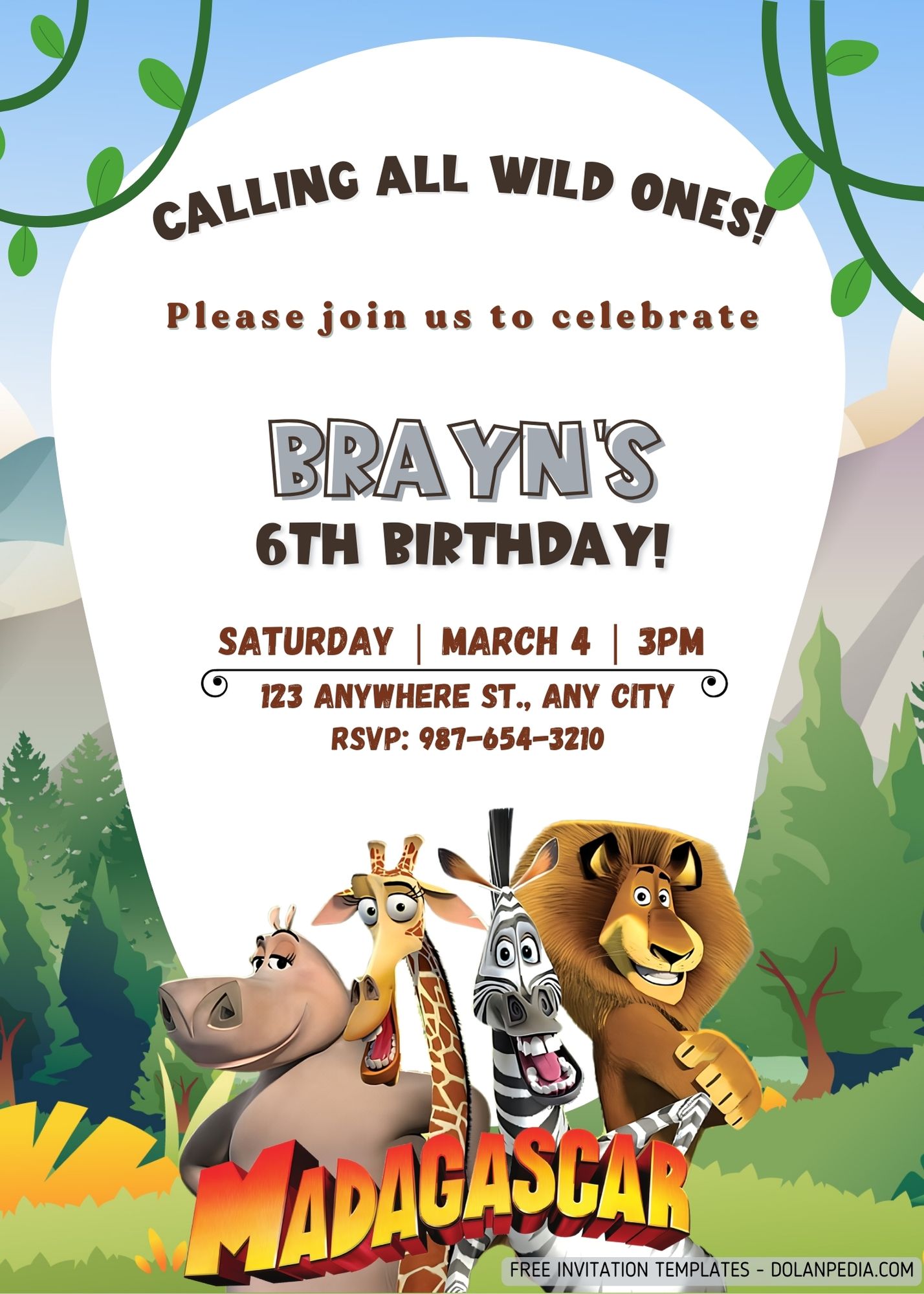 FREE Madagascar Safari Theme Invitation Templates