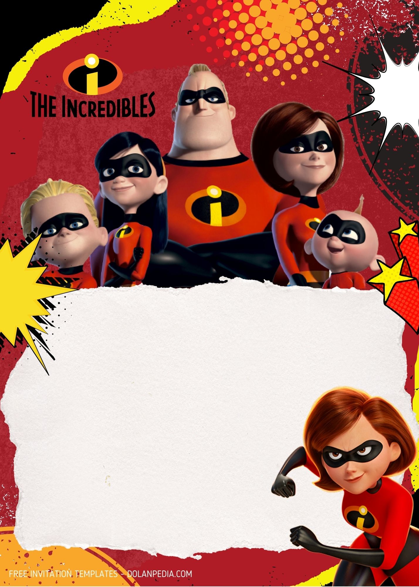 FREE The Incredibles Super Hero Theme Birthday Invitation Templates