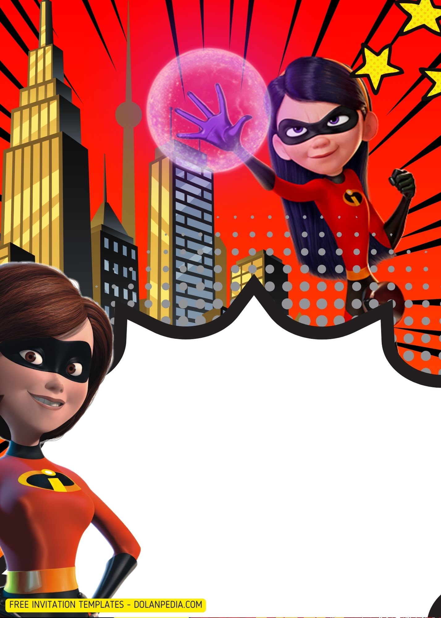 FREE The Incredibles Super Hero Theme Birthday Invitation Templates