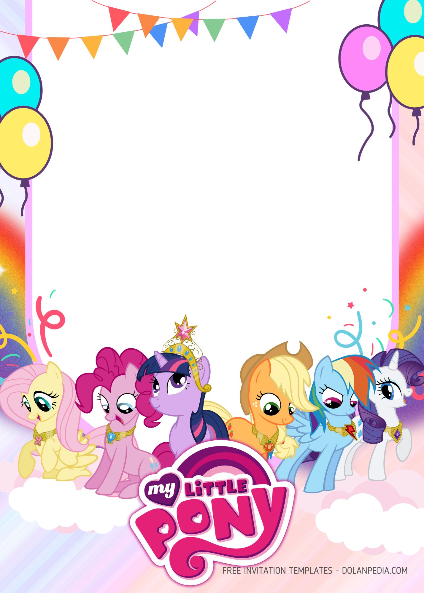 FREE My Little Pony Rainbow Party Invitation Templates