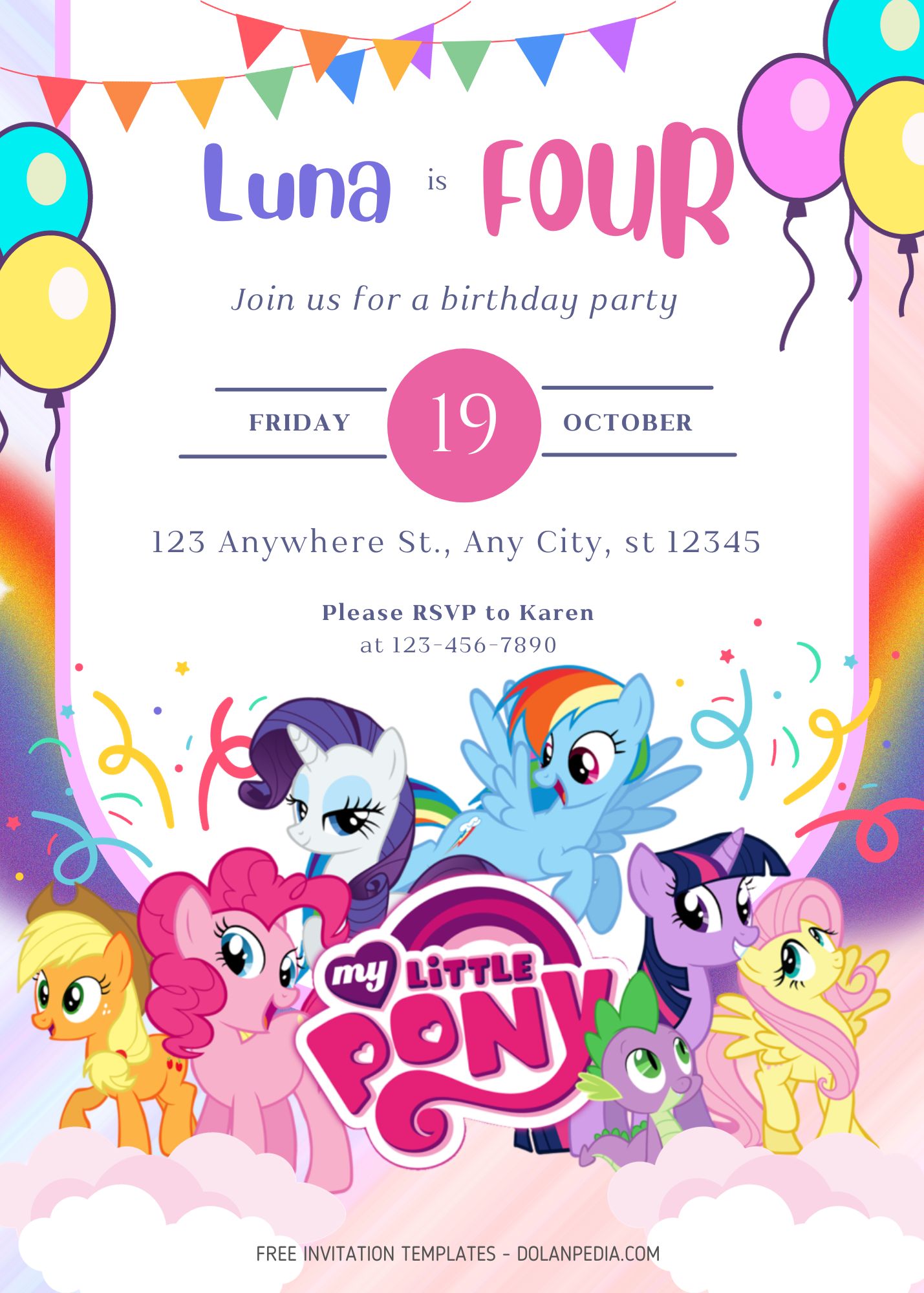 FREE My Little Pony Rainbow Party Invitation Templates