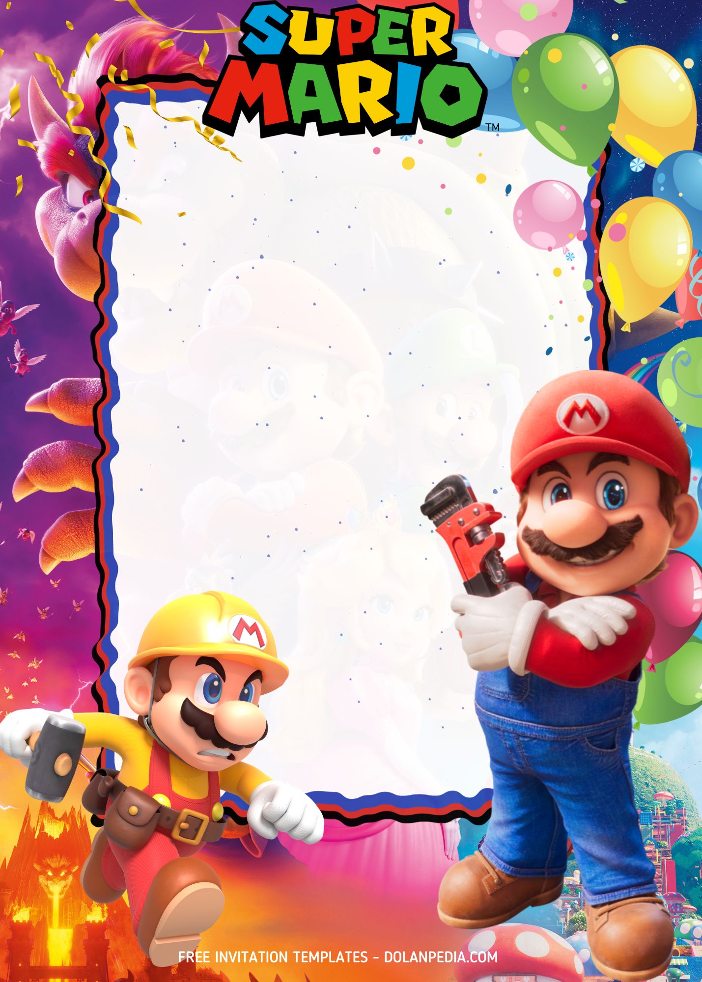 FREE Super Mario Adventure Party Invitation Templates